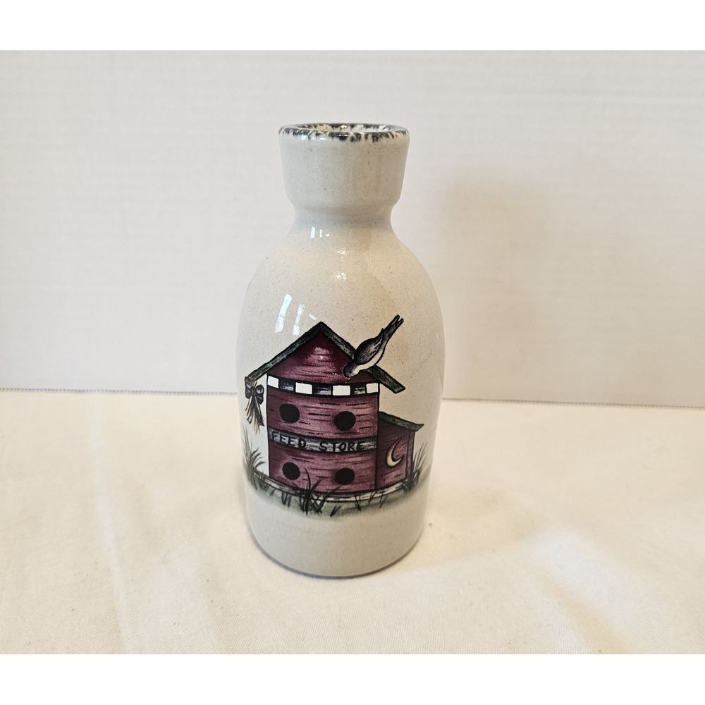 Vintage 2000 Home And Garden Party Bud Vase Birdhouse Design Stoneware Pottery
